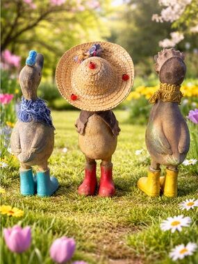 Set of 3 Whimsical Duck Figurines – Spring Garden / Farmhouse Décor Handmade